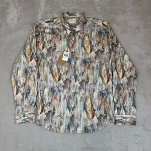 NWT Stitch Note Classic Collar Watercolor Print Button Up Shirt‎ Mens XL Gray